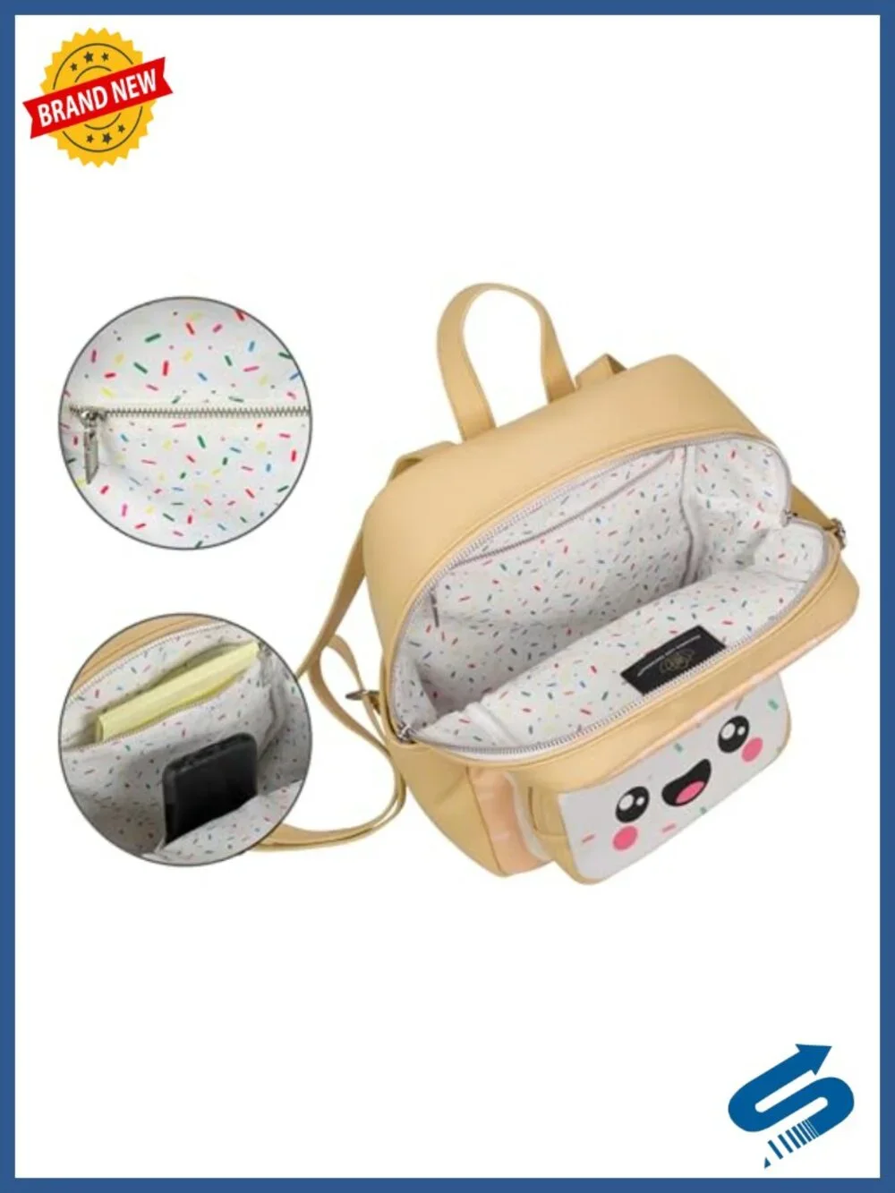 Faux Leather Kawaii Face Fashion Backpack with Laptop Compartment